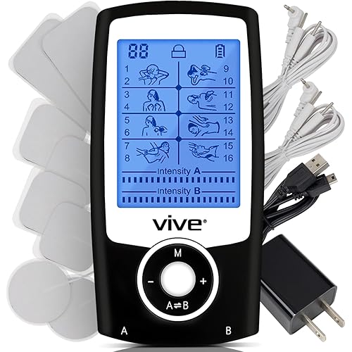 Vive Tens Unit Muscle Stimulator- Stim Machine with Self Sticking Electrodes Pads, Massager for Upper & Lower Back, Sciatica, Neck Pain Relief, Electric Shock Therapy for Muscles & Pain Management