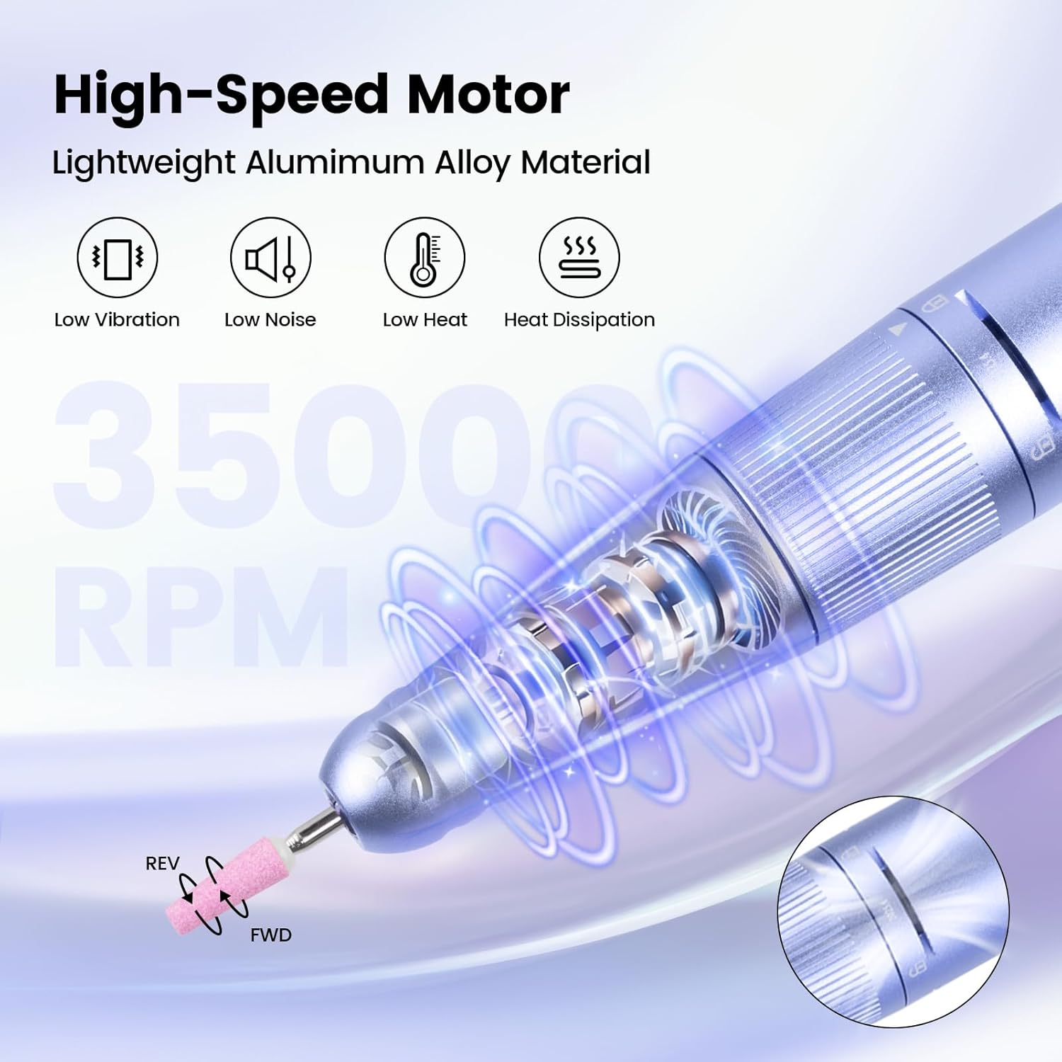 Lavinda Electric Nail Drill Machine, 35000RPM Professional Nail File Cordless Rechargeable Nail Efile for Acrylic Gel Nails (Purple 910)