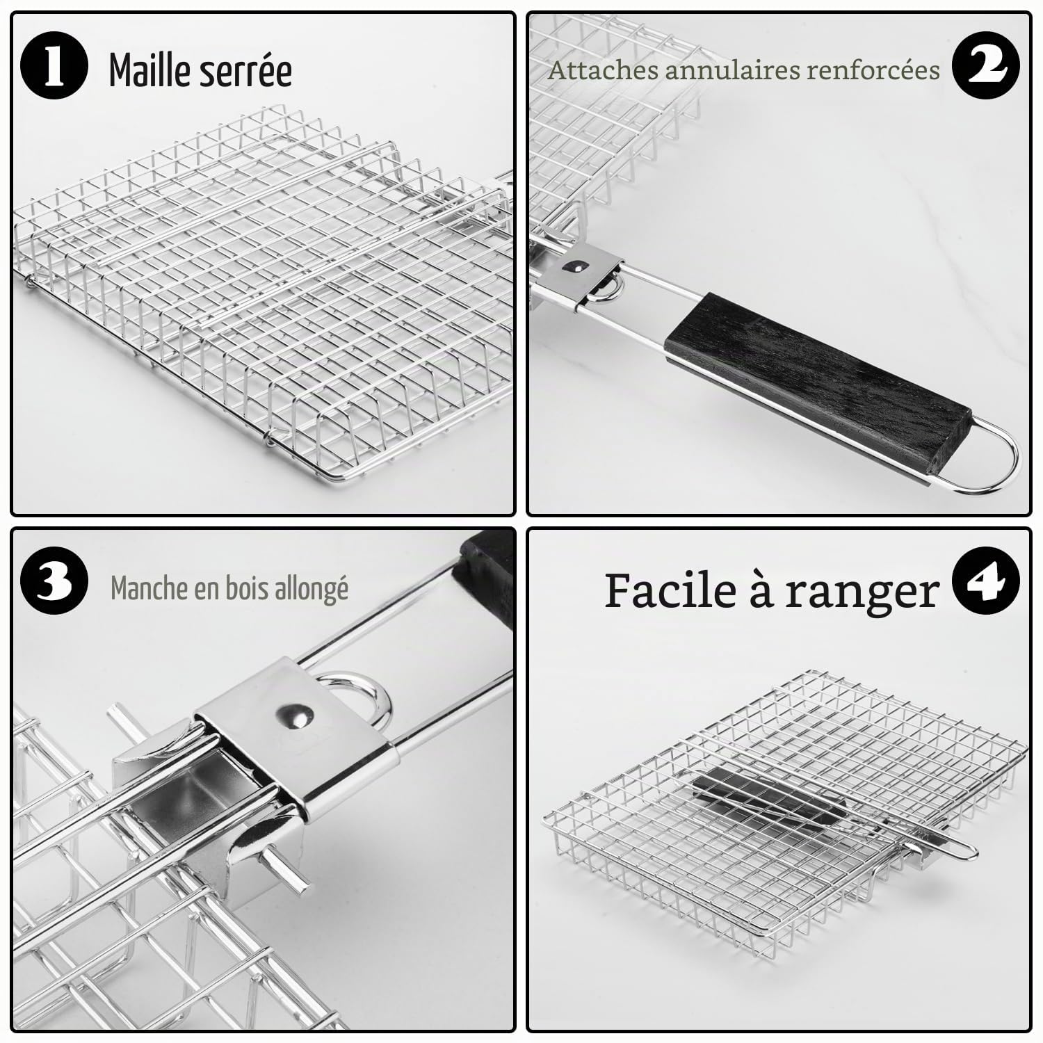 Panier Grille pour Barbecue, Panier à Rôtir à Poisson, Portable, Pliable avec Poignée, Accessoires de Barbecue, Grille de Barbecue Portable pour Poisson Légumes Steak de Crevettes(32 x 22,5 x 4 cm)