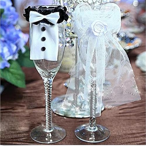 TraveT Cubierta decorativa de la copa de champán de la novia y el novio fiesta de boda Tostado copas de vino vestido Tostado cubierta de encaje