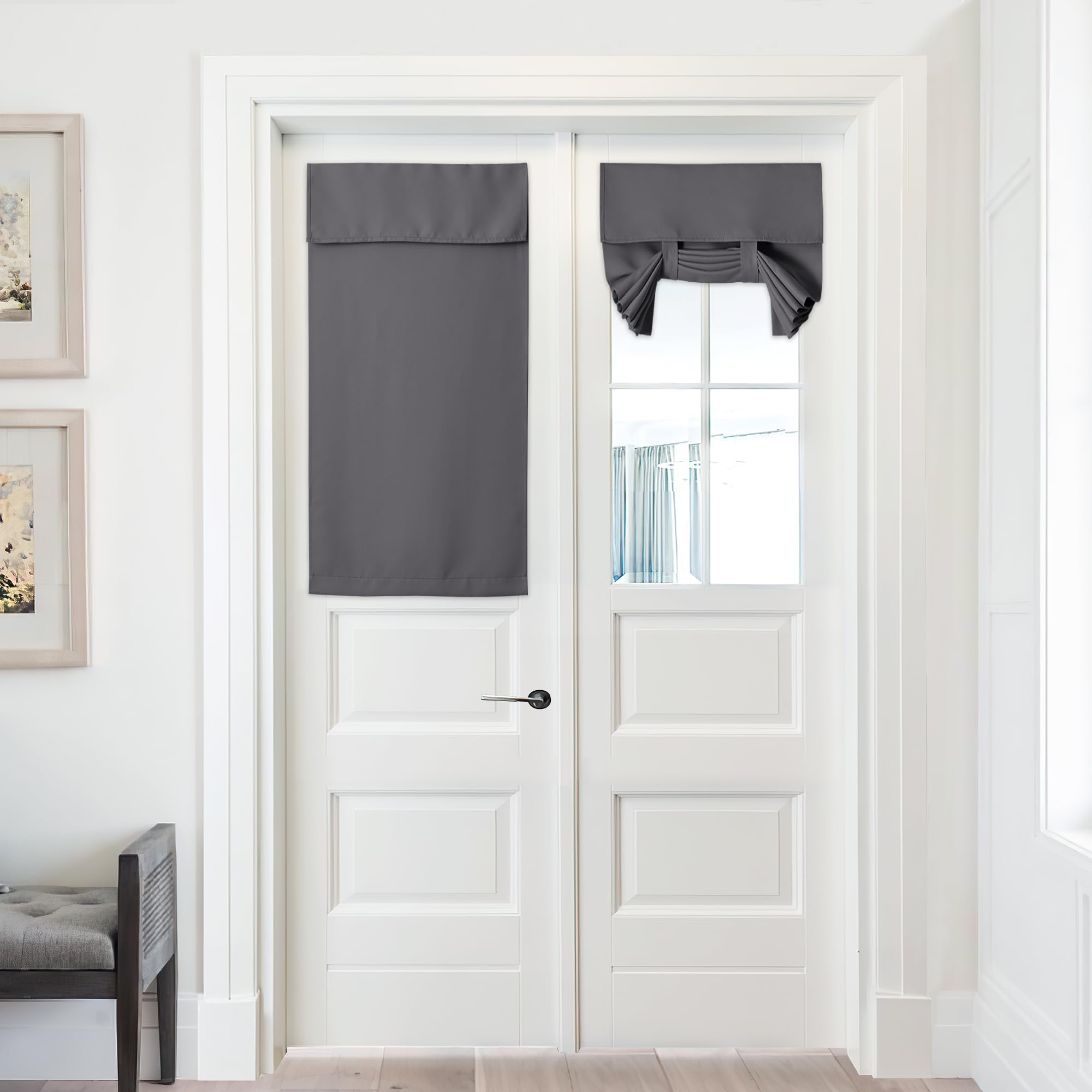 Pony Dance Gray Door Curtains For Door Window, French Door Curtains For Privacy, Easy Installed Tricia Door Panels,Front Door Sidelight Curtain Tie Up Shade, 25W X 40L Inch, Grey, 1 Panel