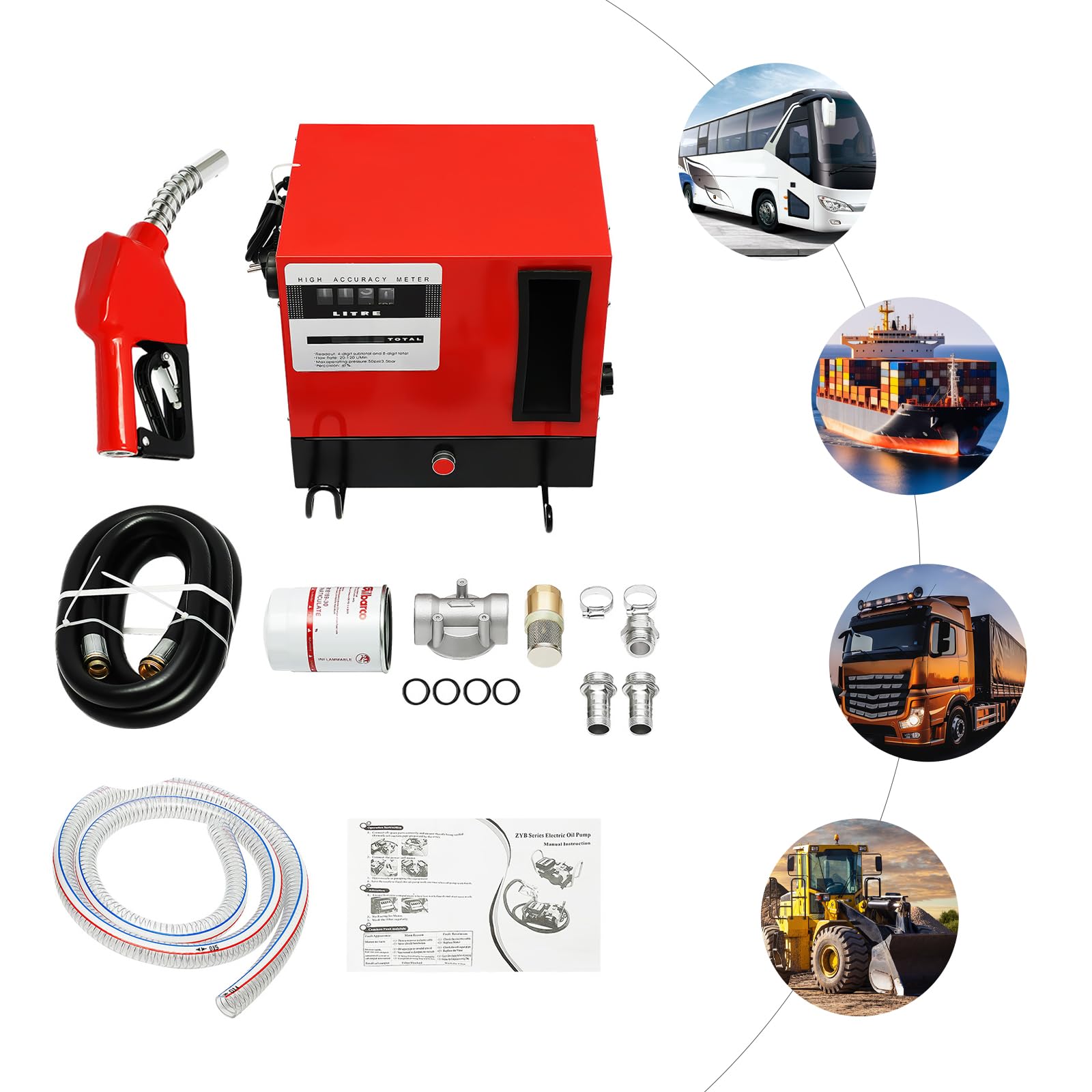 Pompe diesel, station de service diesel, pompe auto-amorçante, pompe à carburant professionnelle auto-amorçante avec tuyaux et pistolet de pompage, 550 W, 60 l/min