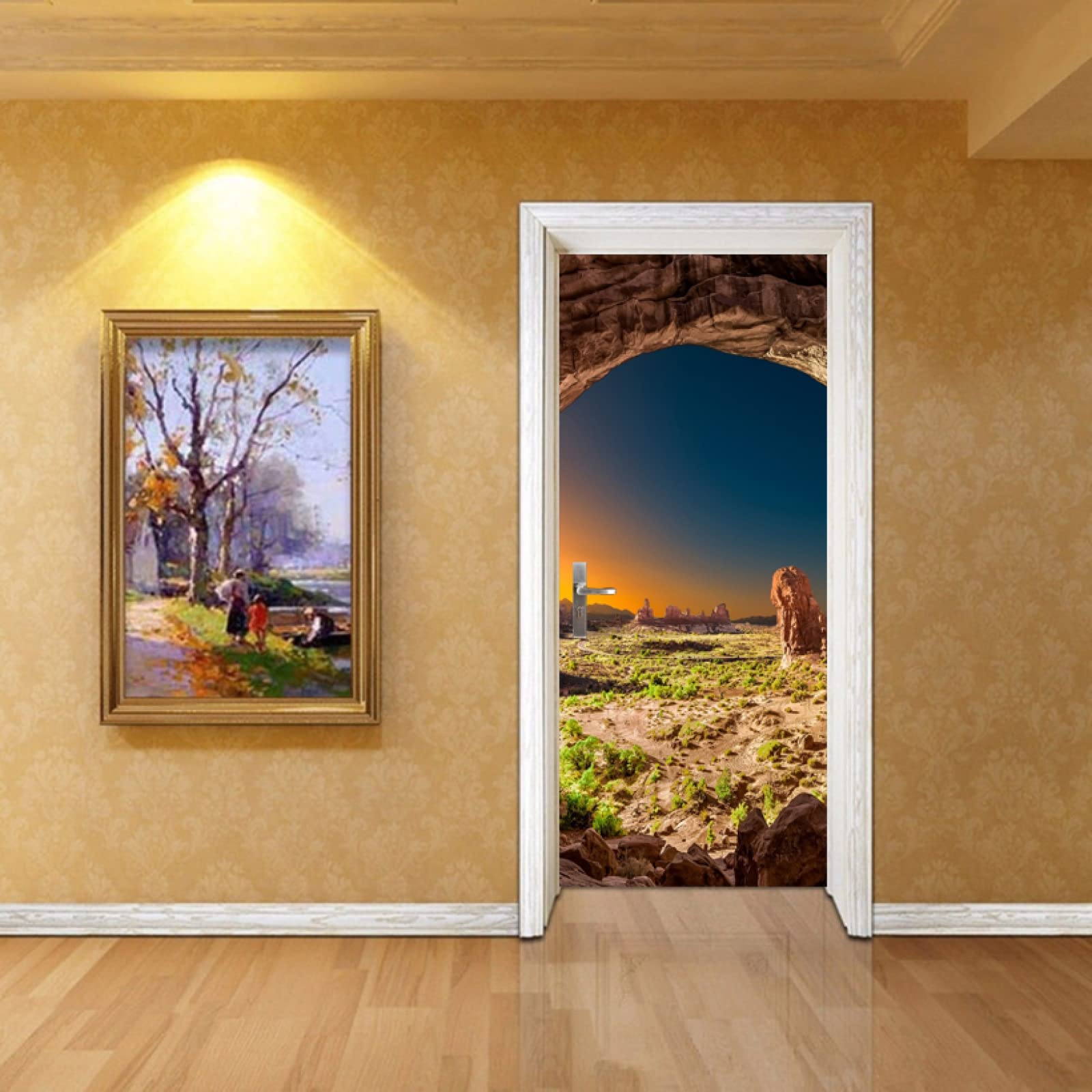LLHBDAchambre Paysage 3D Porte Coulissante Autocollant Fleur PVC Salle