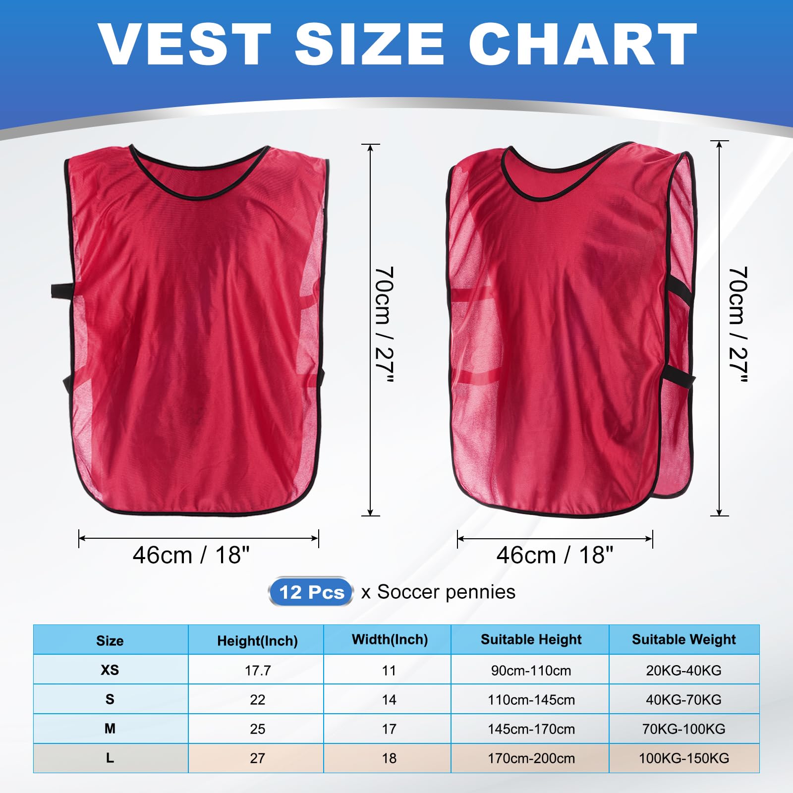 QUARKZMAN Gilet Di Allenamento 27 x 18 Pollici Maglia Allenamento Squadra Calcio Per Adulti adolescente Adolescente Basket Football (Rosso, Confezione Da 12)