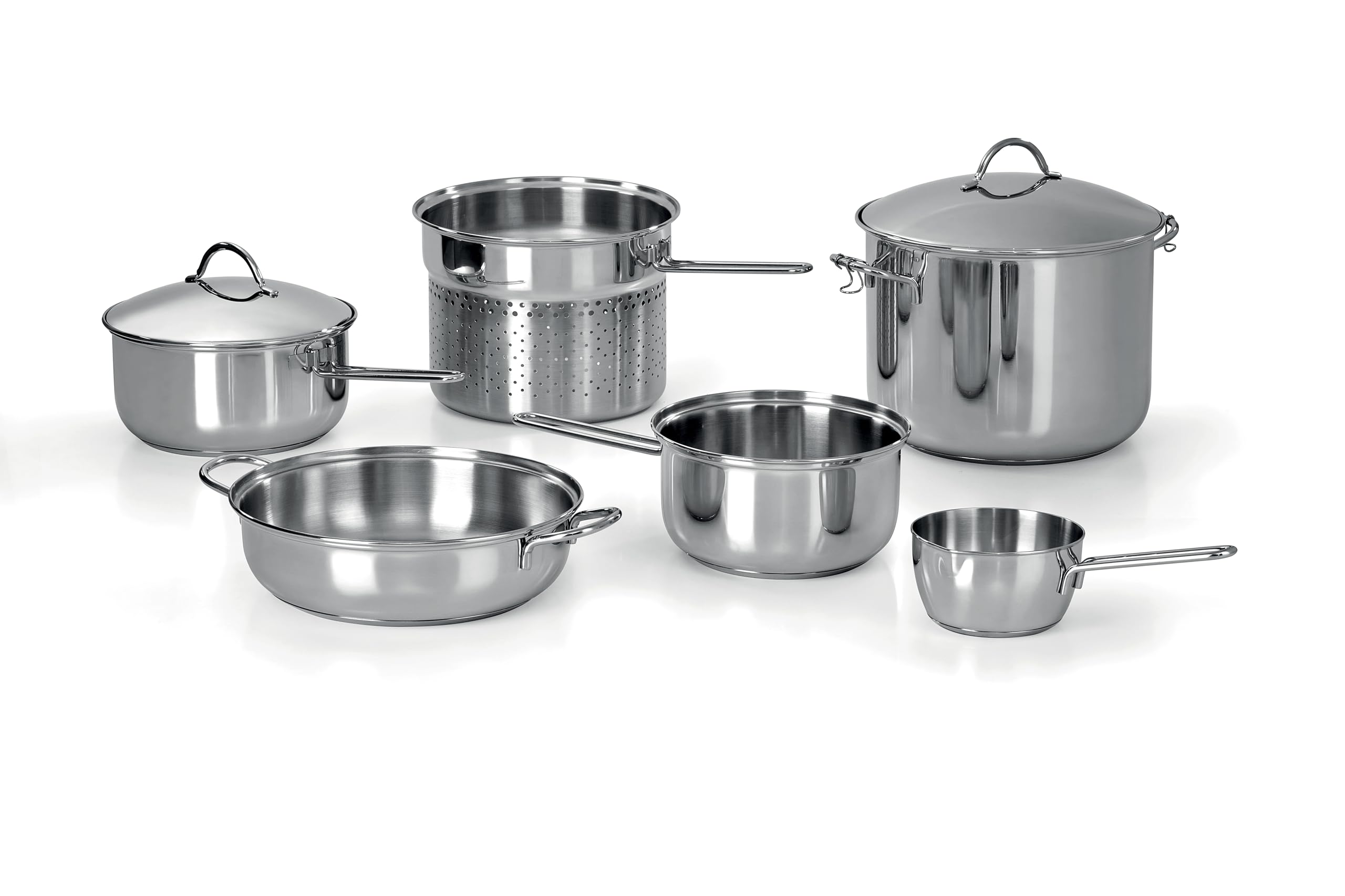 Barazzoni, SET Camping/Camper 8 Pezzi, Salva Spazio, Acciaio Inox 18/10, Adatta per Induzione, Lavabile in Lavastoviglie, Made in Italy