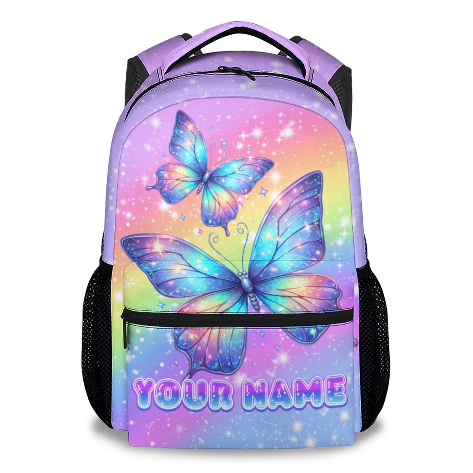 AIOMXZZ Bookbag for Girls, Personalized Butterfly Backpacks for Kids, Elementary Preschool School Bag for Toddler, 17" Custom Cute Rainbow Bookbag