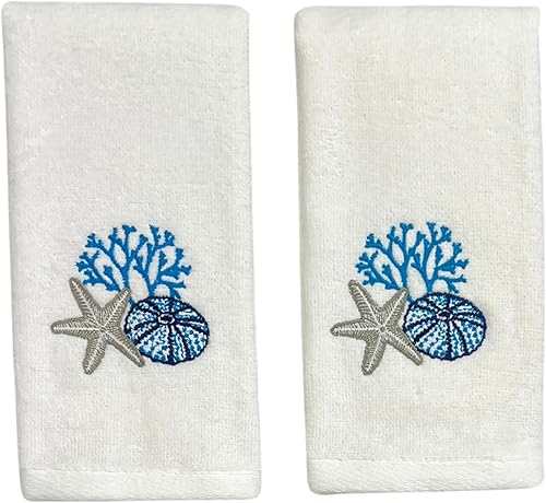 Miniatura 32 de Serafina Home Toallas de baño para dedos con tortugas: toallas de verano náuticas suaves y absorbentes para invitados con decoración de tortuga azul