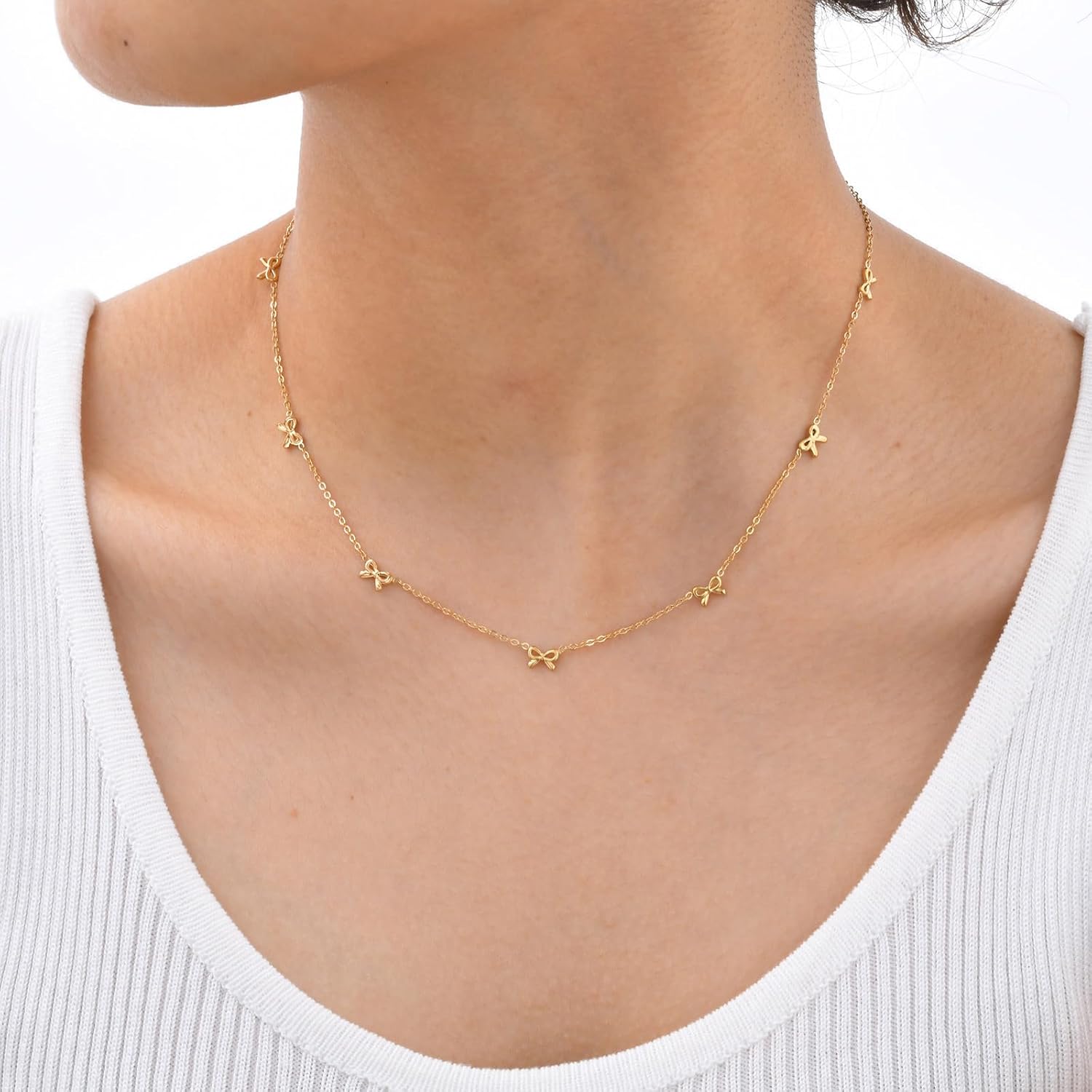 Gold Bow Necklace for Women Dainty Bow Knot Pendant Simple Choker Silver Chain Charm Jewelry for Birthday Christmas Gifts Dress Accessories - Image 7