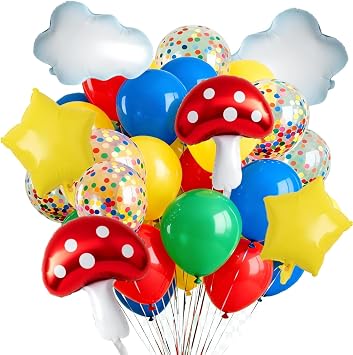 Red Yellow Blue Green Balloons,66pcs Rainbow Circus Balloon With Colourful Confetti Balloons,Cloud Mushroom and Star Foil Balloon for Baby Shower Birthday Carnival Circus Game Party Decorations