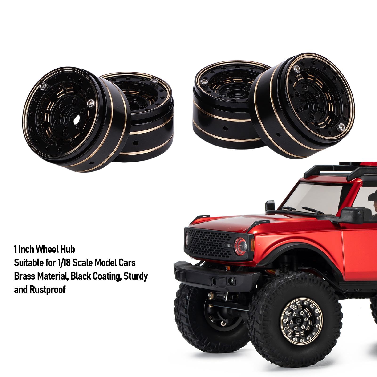 Generic Mozzi Ruota per Auto RC in Ottone Ad Alte Prestazioni con Beadlock per Modellini di Auto 1/18, 4 unità