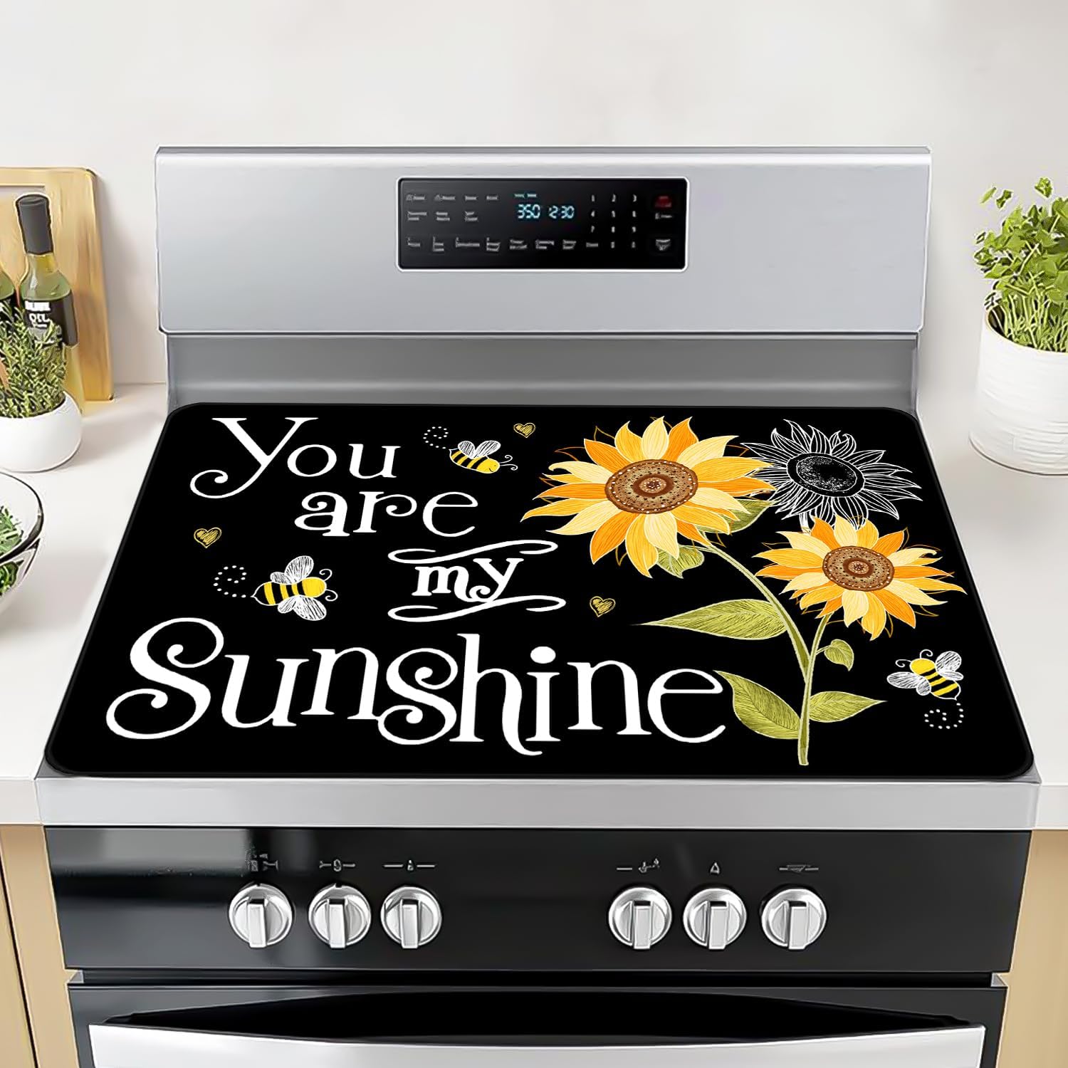 Stove Top Covers for Electric Stove, You Are My Sunflower Heat Resistant Glass Stove Top Cover for Gas Stove, Black Induction Cooktop Protector Pad Ceramic Stove Top Covers Mat Kitchen Oven Cover