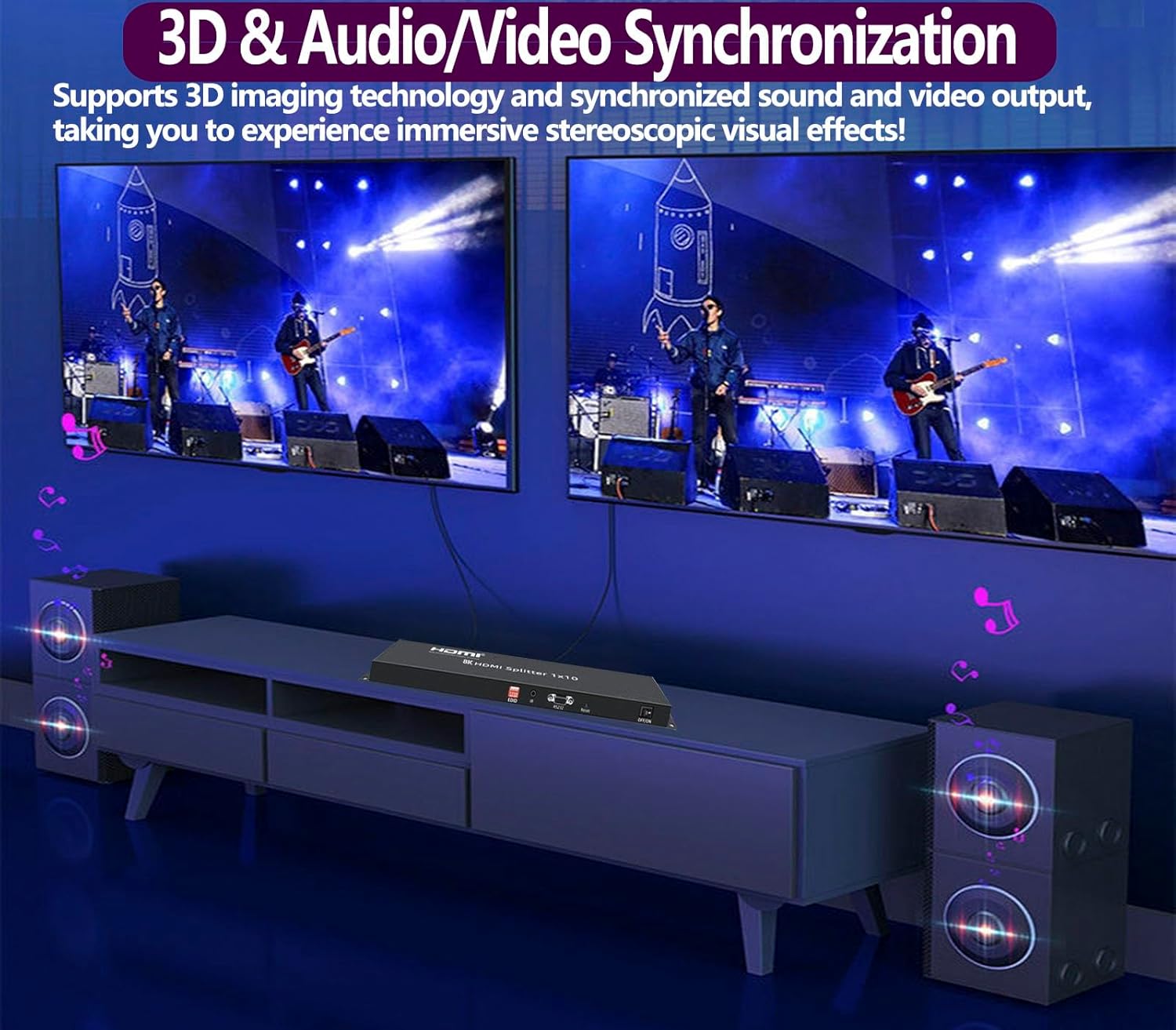 8K HDMI Splitter 1×10 HDMI2.1 Replicator Distributor 1 in 10 Out Affordable Splitter Multi-Monitor 8K@60Hz Full Ultra-HD Supports EDID RS232 Rest Button 3D HDR 48Gbps for Xbox PS4 DVD HDTV etc