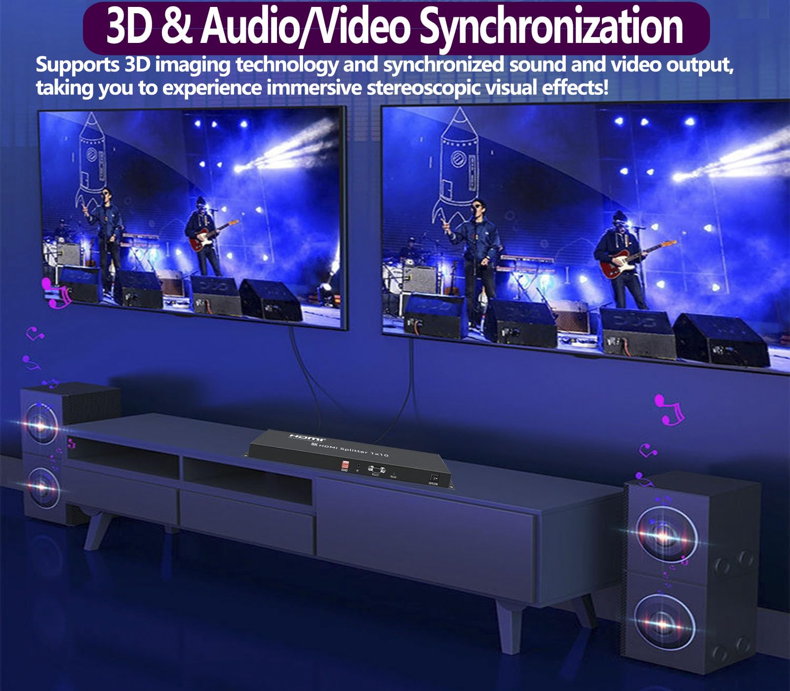 Divisor HDMI 1×10 Distribuidor del replicador HDMI2.1 8K Splitter asequible Multimonitor 8K @60Hz 1 en 10 salidas Full Ultra-HD con EDID RS232 Botón Rest Control 3D HDR 48Gbps para Xbox PS5 PS4 DVD