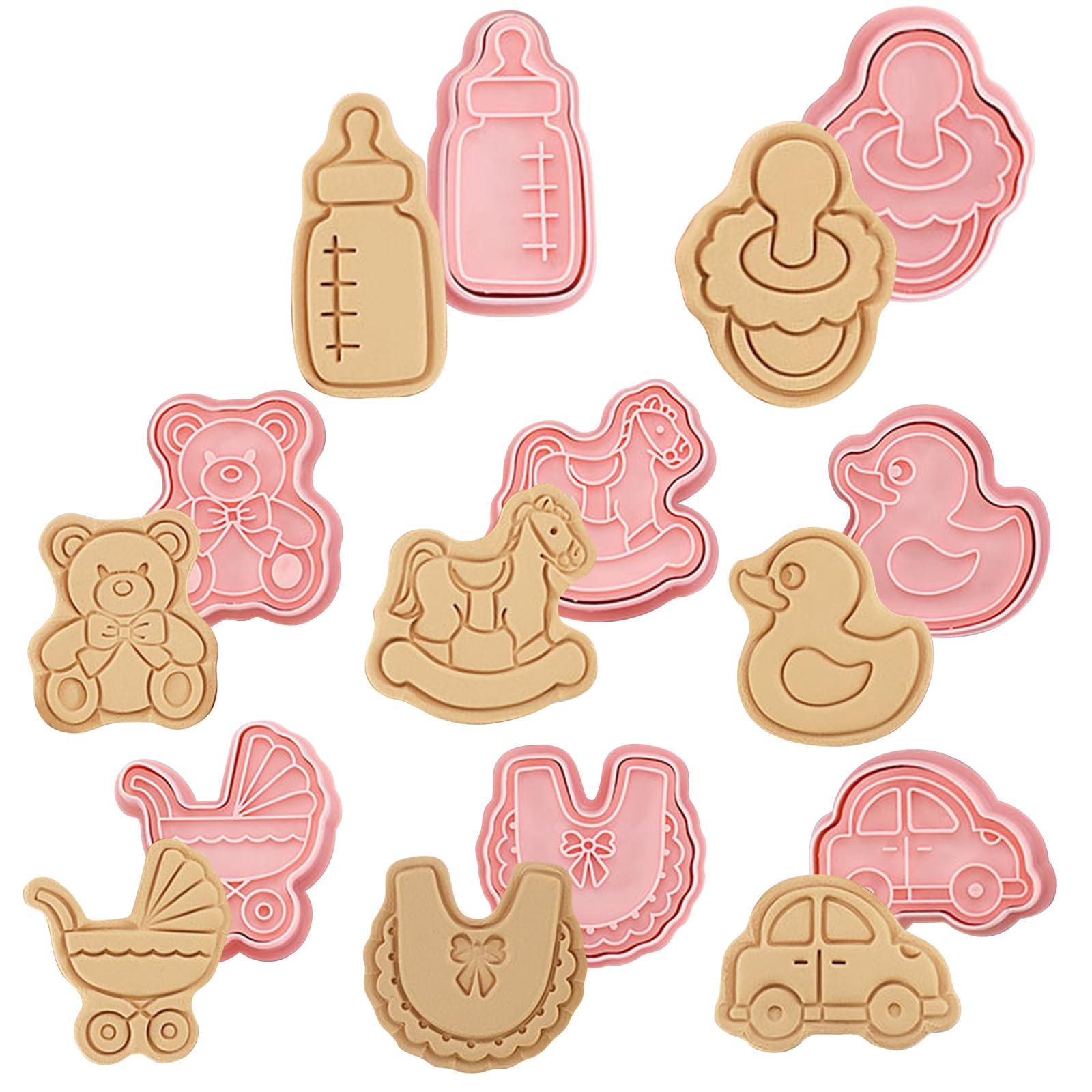 Kids' Cartoon Fun Cookie Mold - 8 Plastic 3D Cookie Stamps, Baby Shower Set for DIY Baking & Decoration