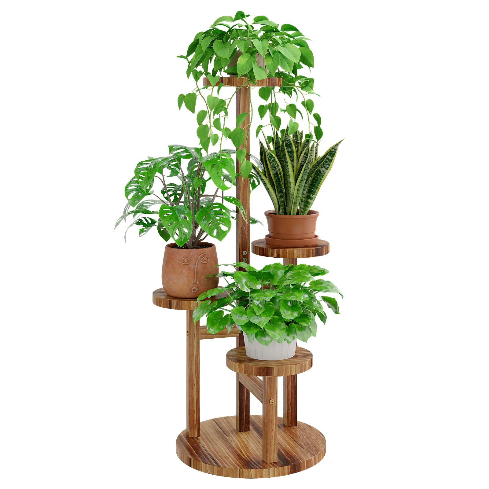 Bamworld Holz Bumenständer Multilevel Pflanzenregal – Raumsparendes Pflanzenträger mit 4 Ebenen für Wohnzimmer & Garten, Als Blumentreppe mit Mehrschichten