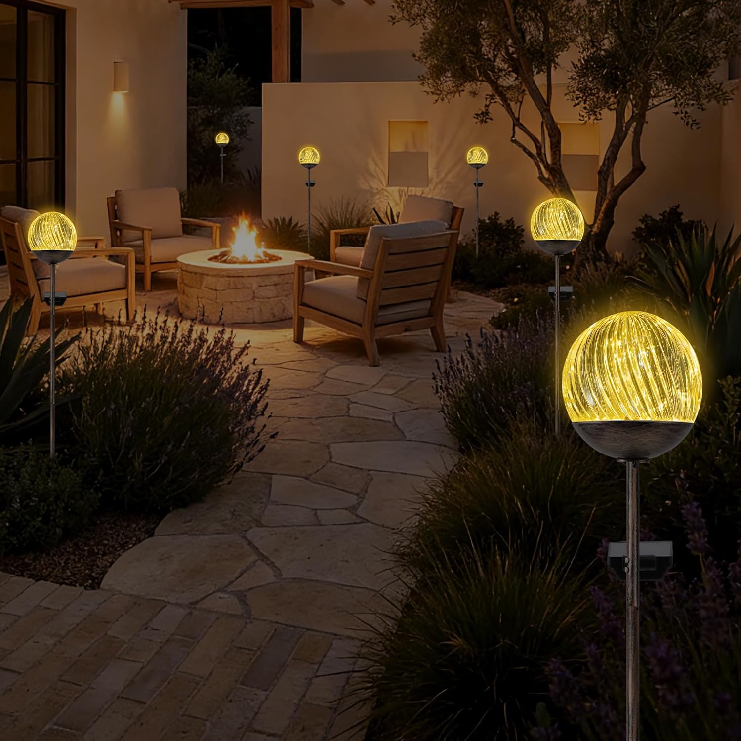 Solar Globe Stake Lights - Twinkle Effect Outdoor Acrylic Ball Garden Lights , Elegant Solar Light,Exquisite Garden Solar Balls light for Yard, Pathway, Patio, gifts for Mom (Bronze stake, 2 pack)