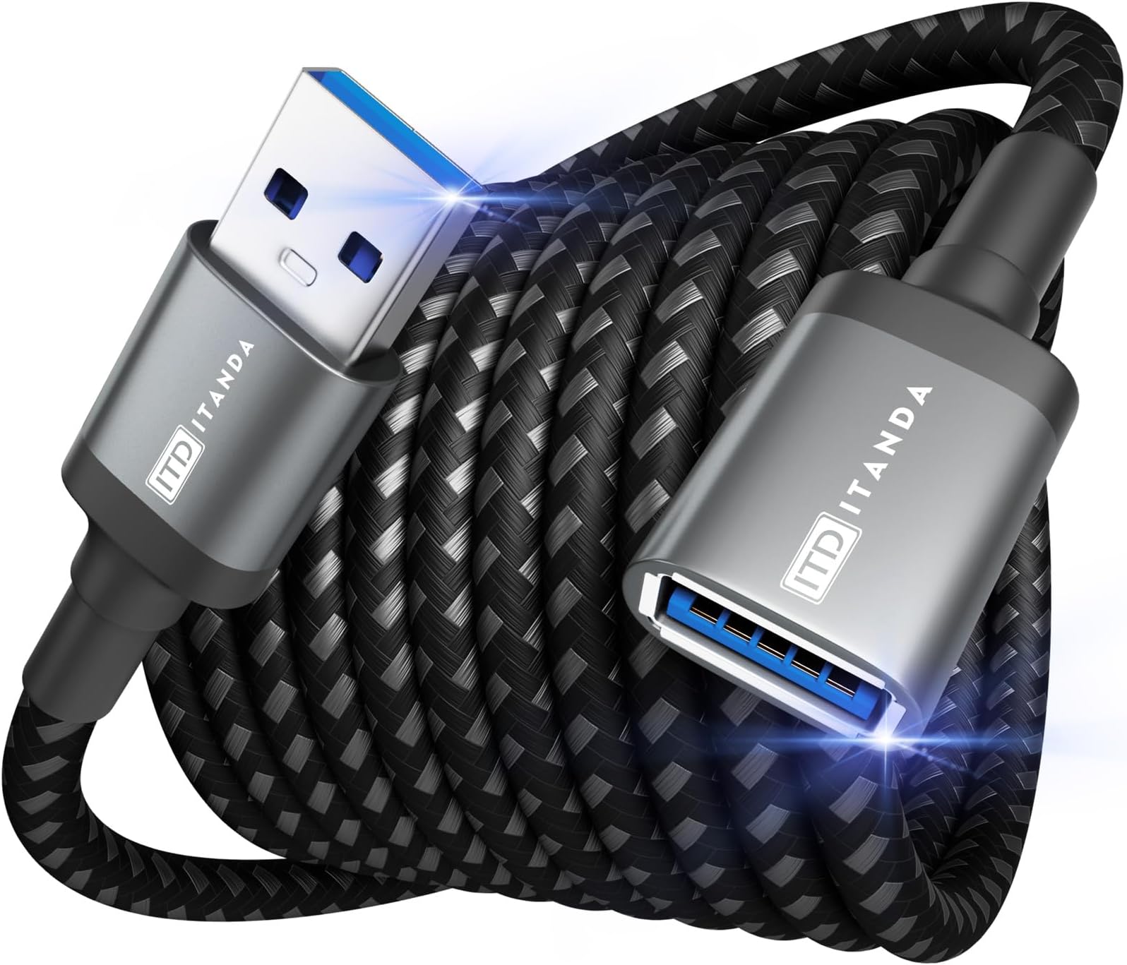 Hulier 10FT USB Extension Cable USB 3.0 Extension Cord Type A Male to Female ITANDA 5Gbps Data Transfer for Keyboard, Mouse, Playstation, Xbox, Flash Drive, Printer, Camera and More