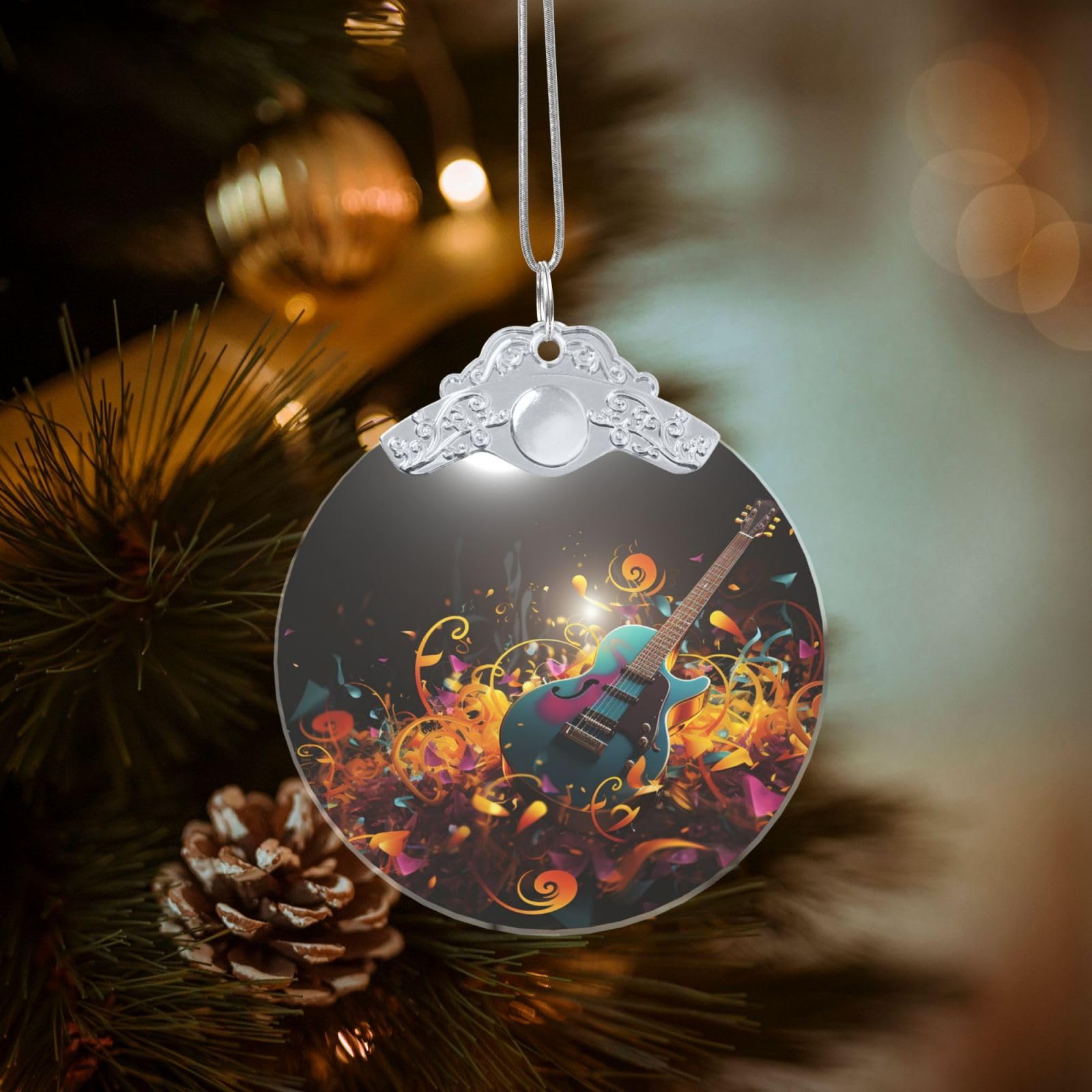 Crystal Christmas Ornaments for Christmas Tree Decoration Hanging Music Background Ornament with Gold Ribbon Crafts Round Pendant for Keepsake Gifts Glass Xmas Decor Party Supplies