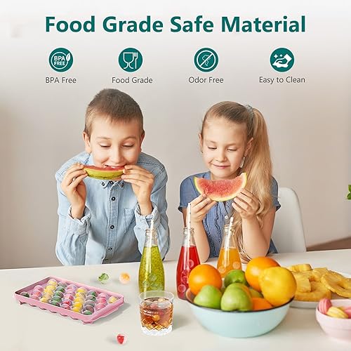 Miniatura 4 de Paquete de 3 bandejas de hielo para congelador, 99 bandejas de cubitos de hielo con tapa y contenedor, bandejas redondas para cubitos de hielo para