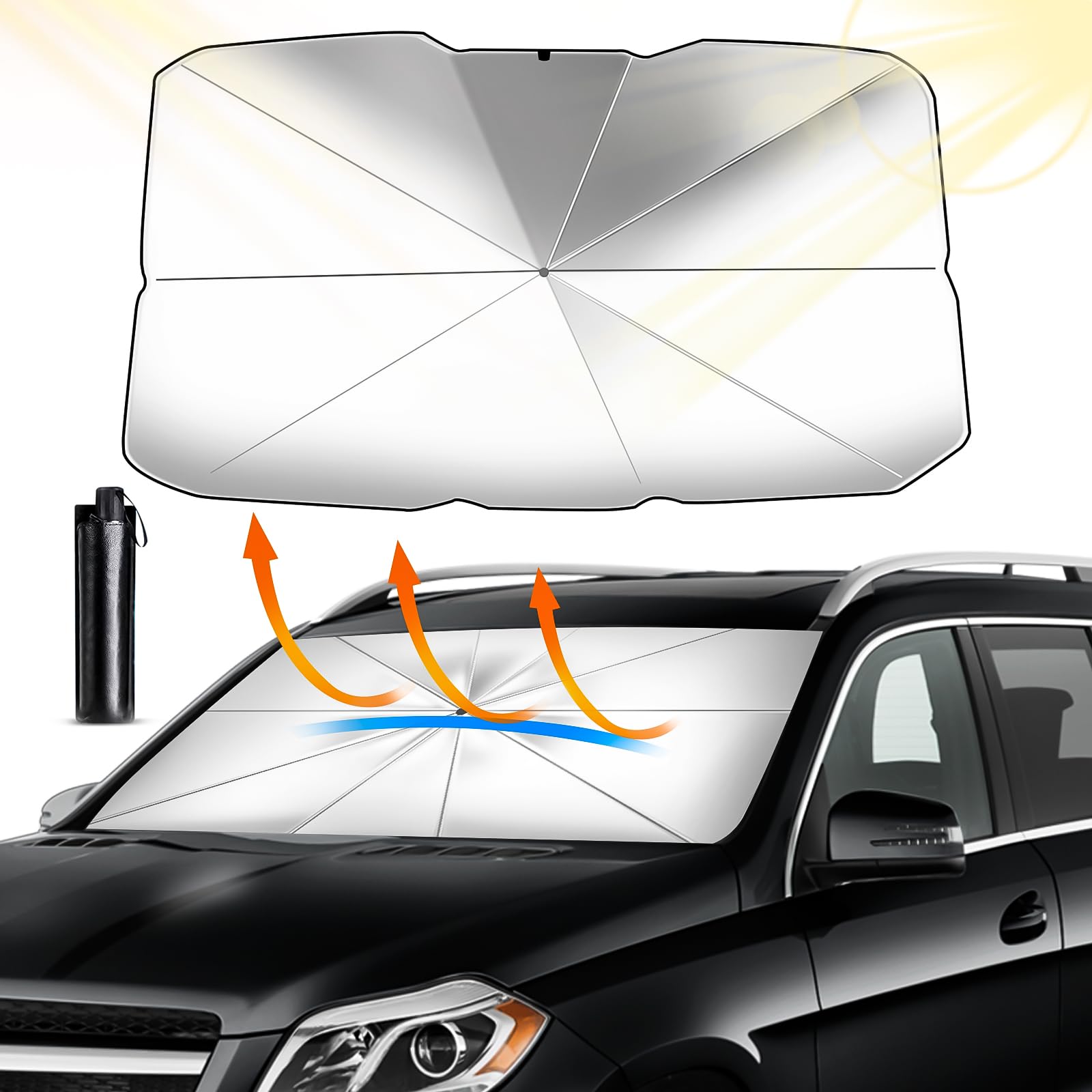 D-Lumina Parasole Auto Ombrello Parasole Auto Parabrezza Interno Parasole Per Auto,Blocca il 99.9% dei Raggi UV, per Auto, Camion, Autocarri (L-140×80cm)