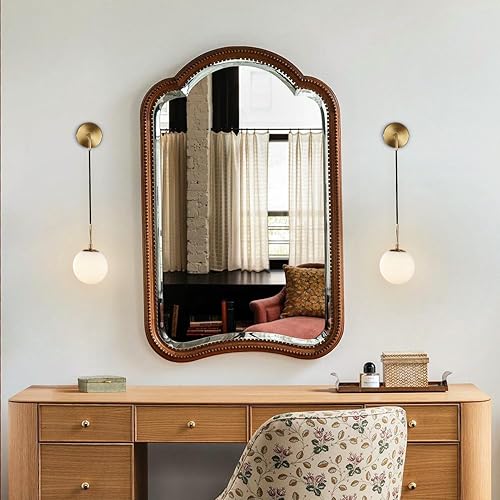 Miniatura 8 de BOKT Aplique de pared de vidrio blanco esmerilado, lámpara de pared moderna de mediados de siglo, bola de globo de latón cepillado, aplique de pared