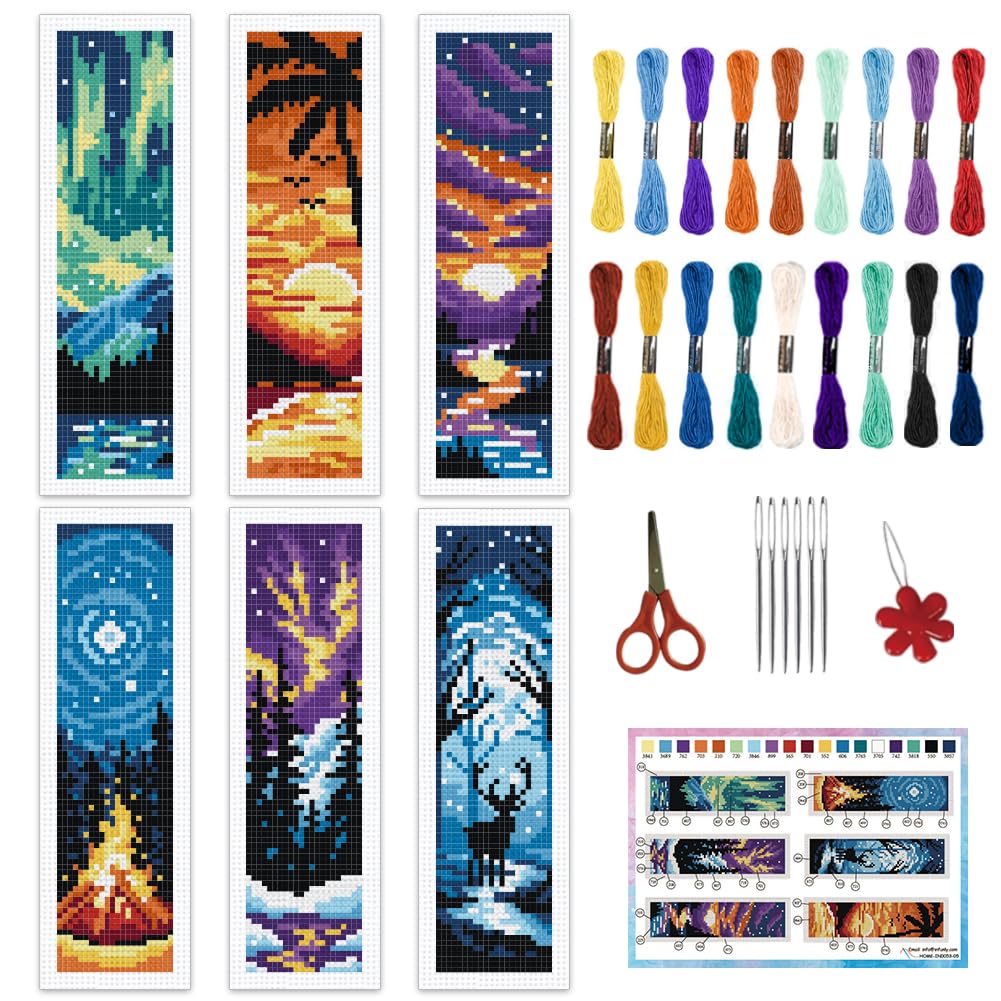 INFUNLY 6 Set Rosenfenster Kreuzstich Lesezeichen Kits für