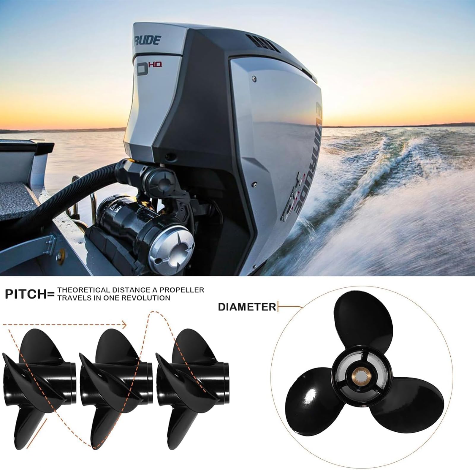 MARKGOO Propeller 765182 For OMC Johnson Evinrude V4 Outboard 40-140 HP Boat Motor Engine Parts 3 Blade Aluminum Prop 13.5X15 Pitch RH 13 Spline Tooth