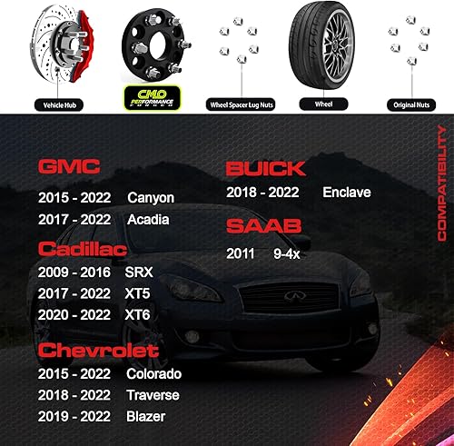 Miniatura 10 de 4 espaciadores de rueda centrados de 2 pulgadas y 1.969in, patrón de pernos de 6 x 120 pulgadas, orificio central de 2.634in, compatible con