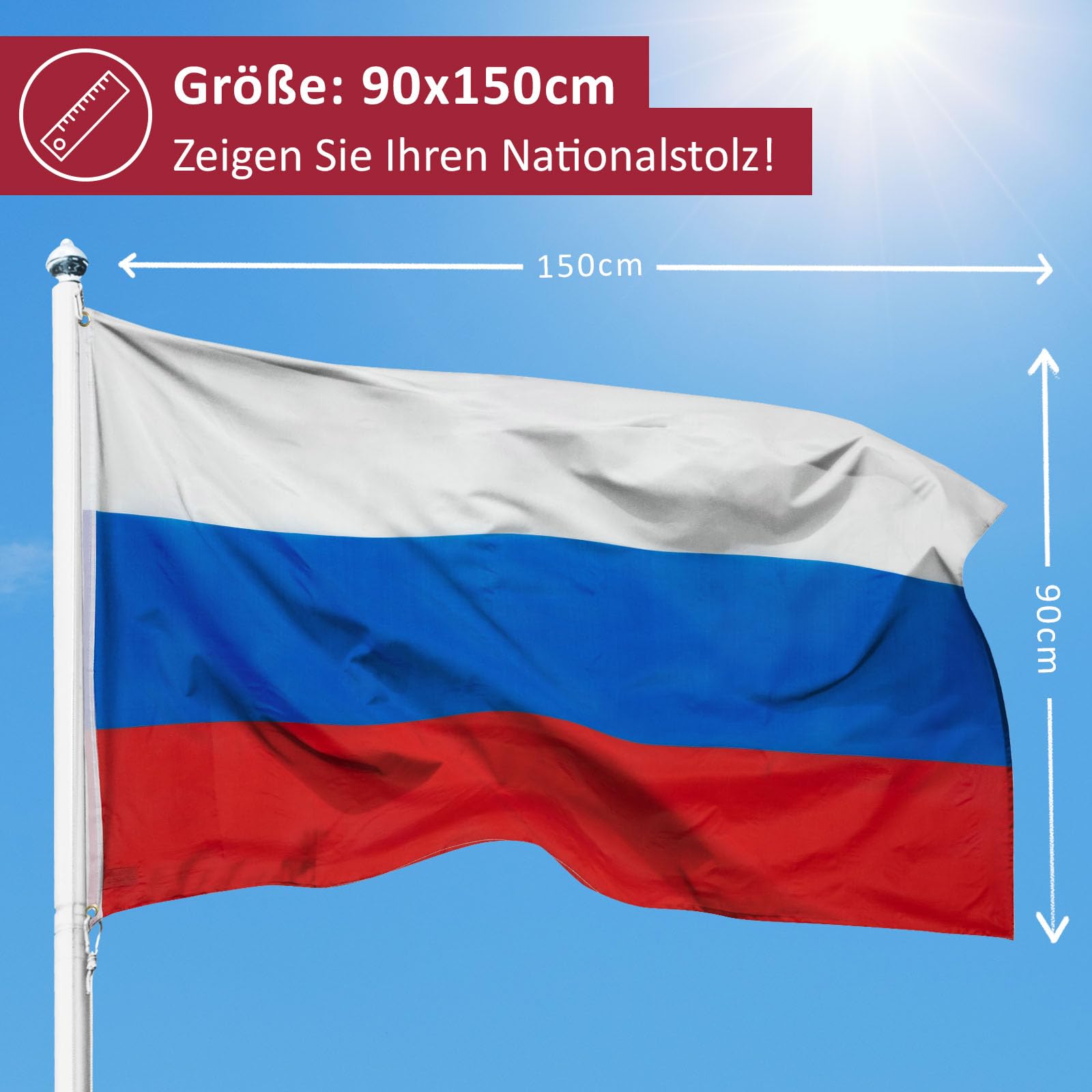 FlagSuperstore Russland Flagge 1,5x0,9 M – 100% Polyester, Mit Ösen, Für Innen- Und Außenbereich