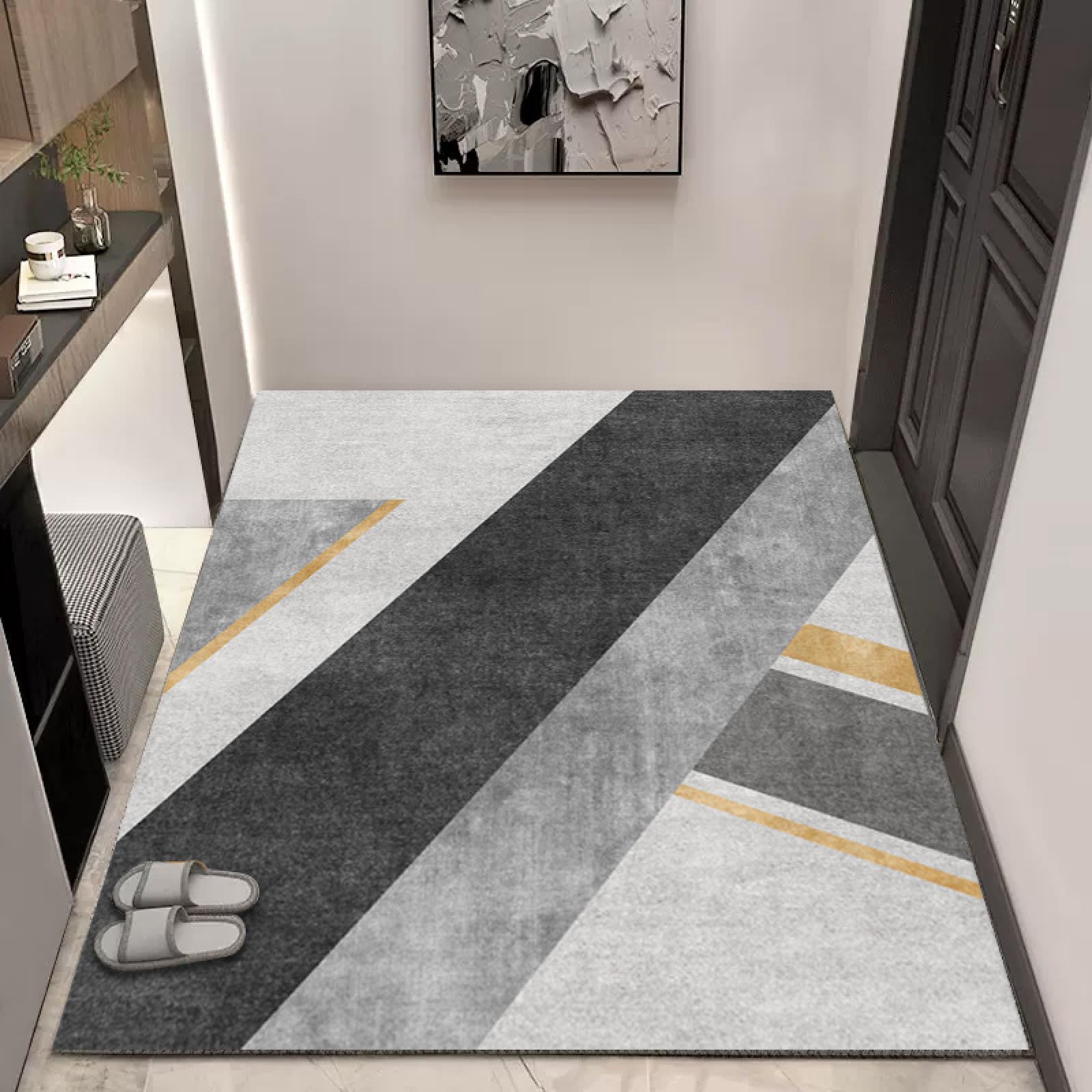 Felpudo Entrada Casa Geometría Gris Oscuro Alfombra Salon Lavable Alfombra Entrada Casa Exterior Poliéster Felpudo Exterior Lluvia Suave Alfombras de Habitacion Salon Antideslizante Tapete 100x150cm