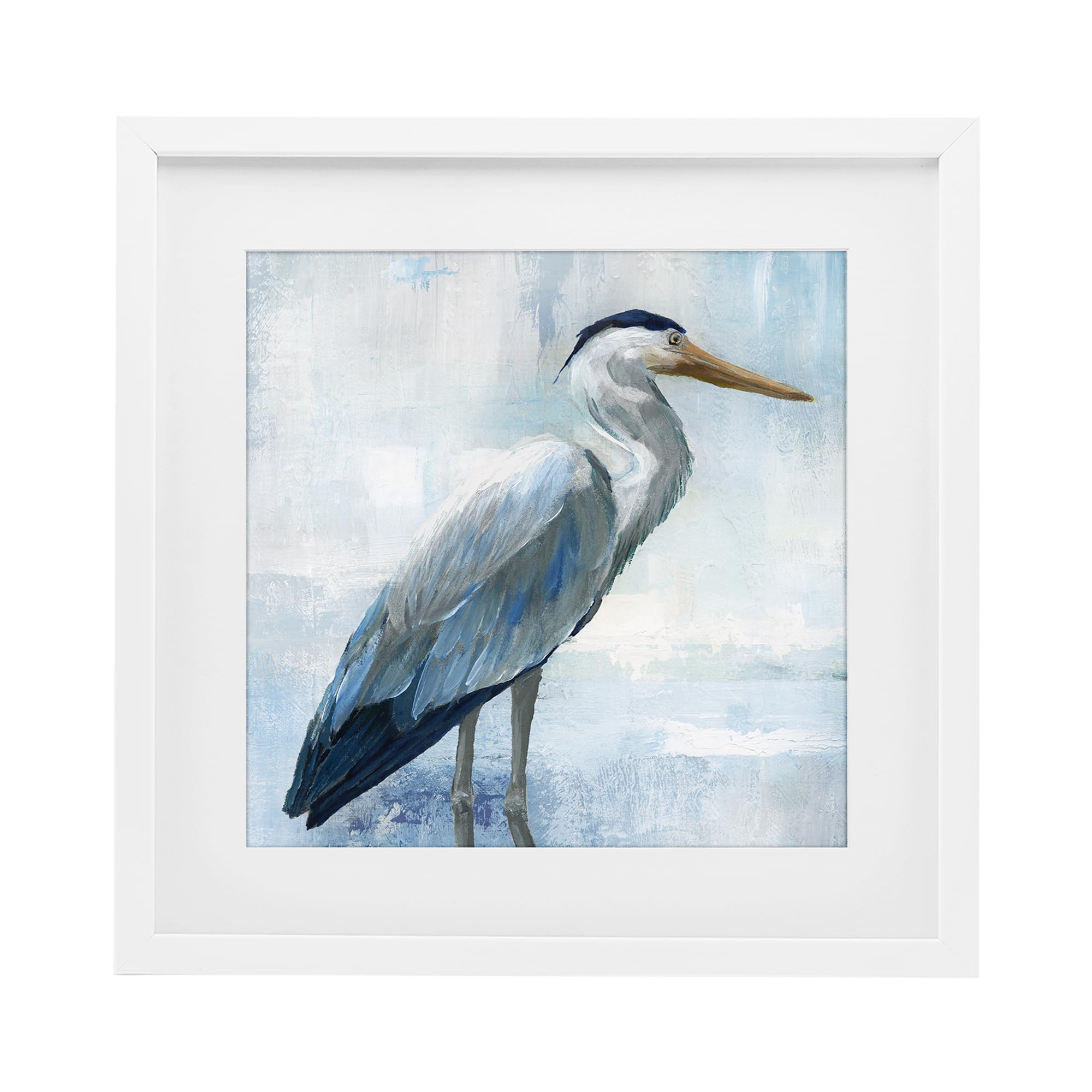 Stupell Industries Coastal White (Textured) 'Serene Blue Heron In Aqua'| Framed Print Under Glass