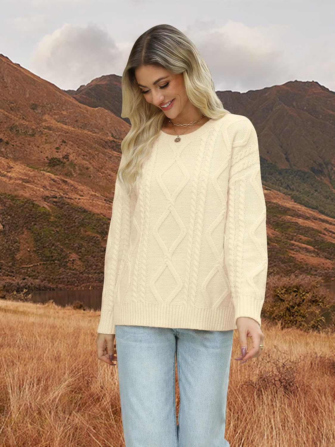 MixShe Women's Oversized Crewneck Cable Knit Sweaters Fall Fashion 2025 - Image 6