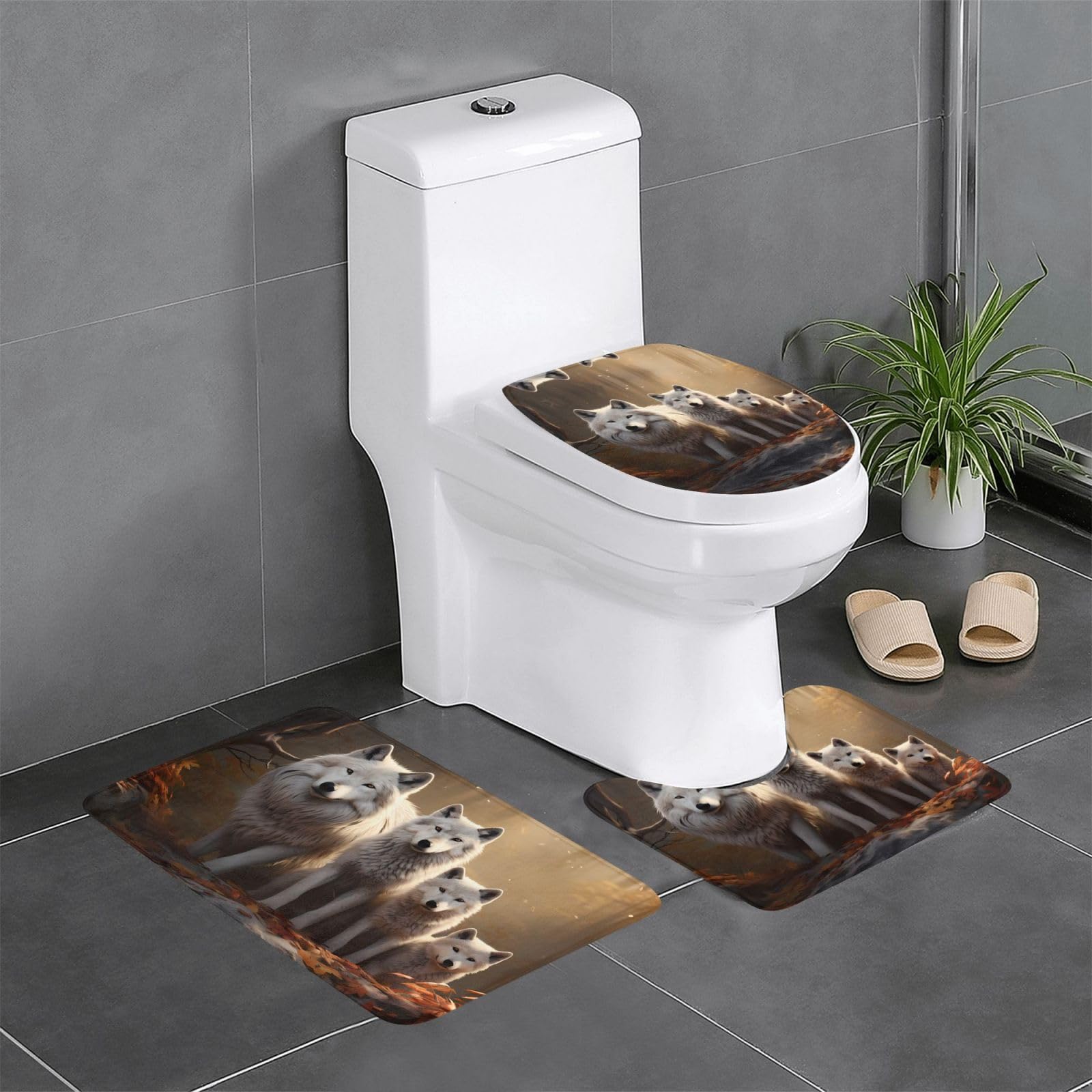 Tapis de salle de bain antidérapants lot de 3 avec contour pour WC