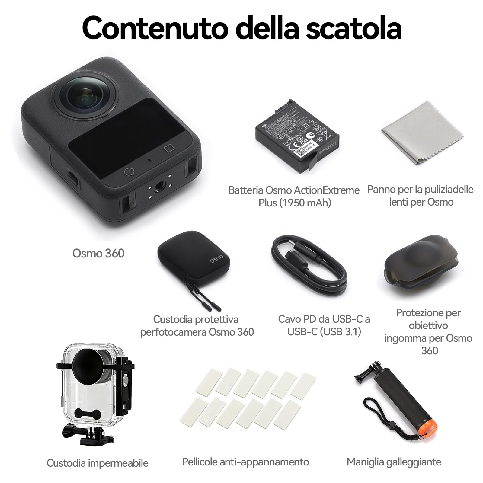 DJI Osmo 360 Standard Bundle per Sport Acquatici – Fotocamera 360° 8K con sensore da 1 pollice, custodia impermeabile, impugnatura galleggiante, foto da 120 MP, action cam per sport, vlog