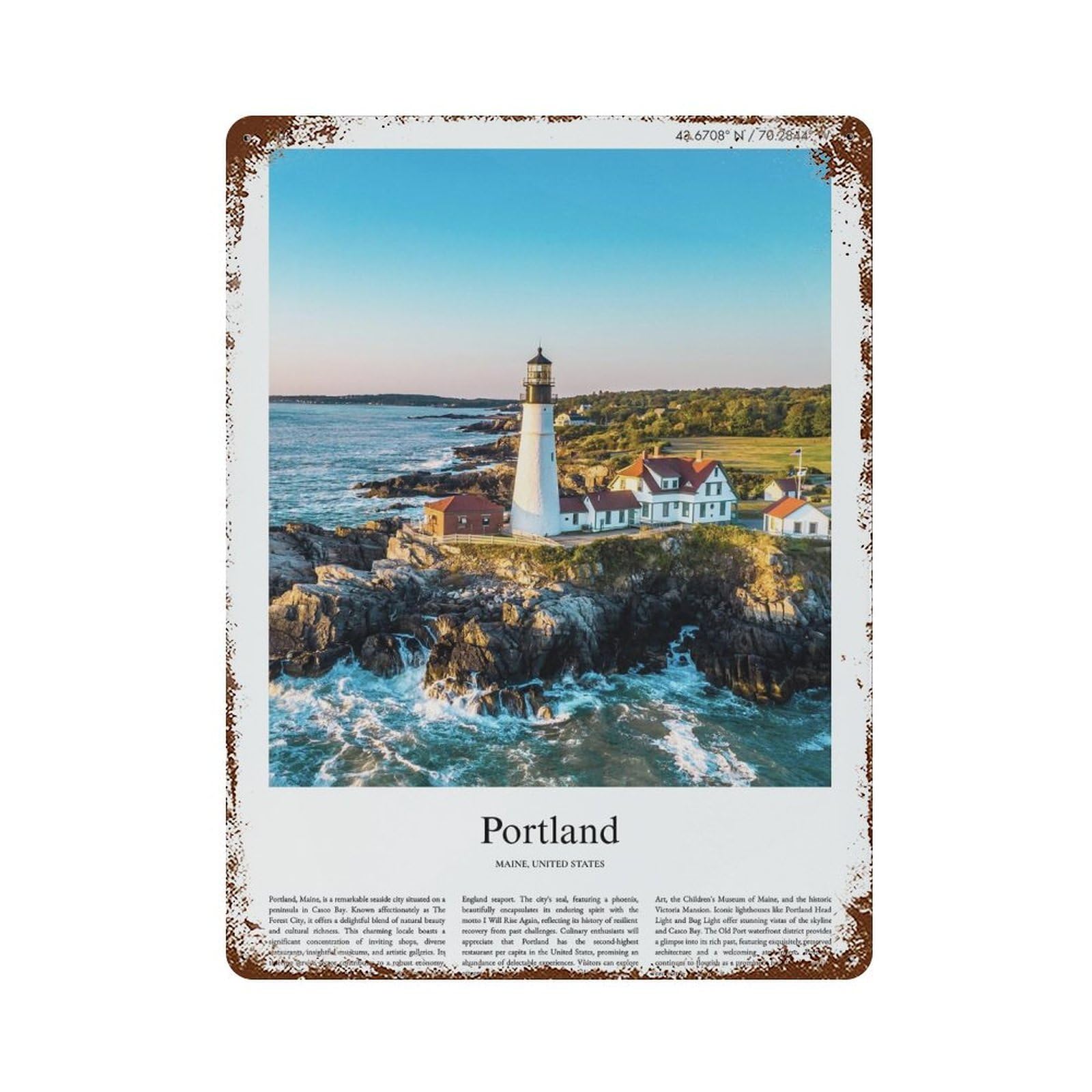 xiaoxiaoshen Portland Maine, United States, USA City Scenery Wall Decor Art Metal Tin Poster Modern Home Decor Art Home Bar Shop Decorations Vintage Sign 40x30cm