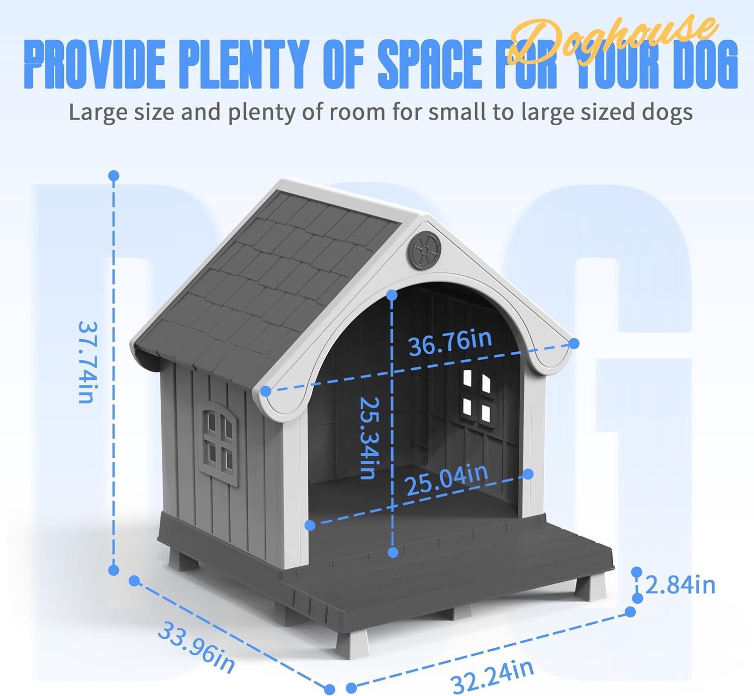 DRATO Dog House Resin Dog Kennel with Cute Elegant Design & Extended Elevated Floor, Dog Houses for Large Dogs Outside Weatherproof for Indoor & Outdoor Use,Black