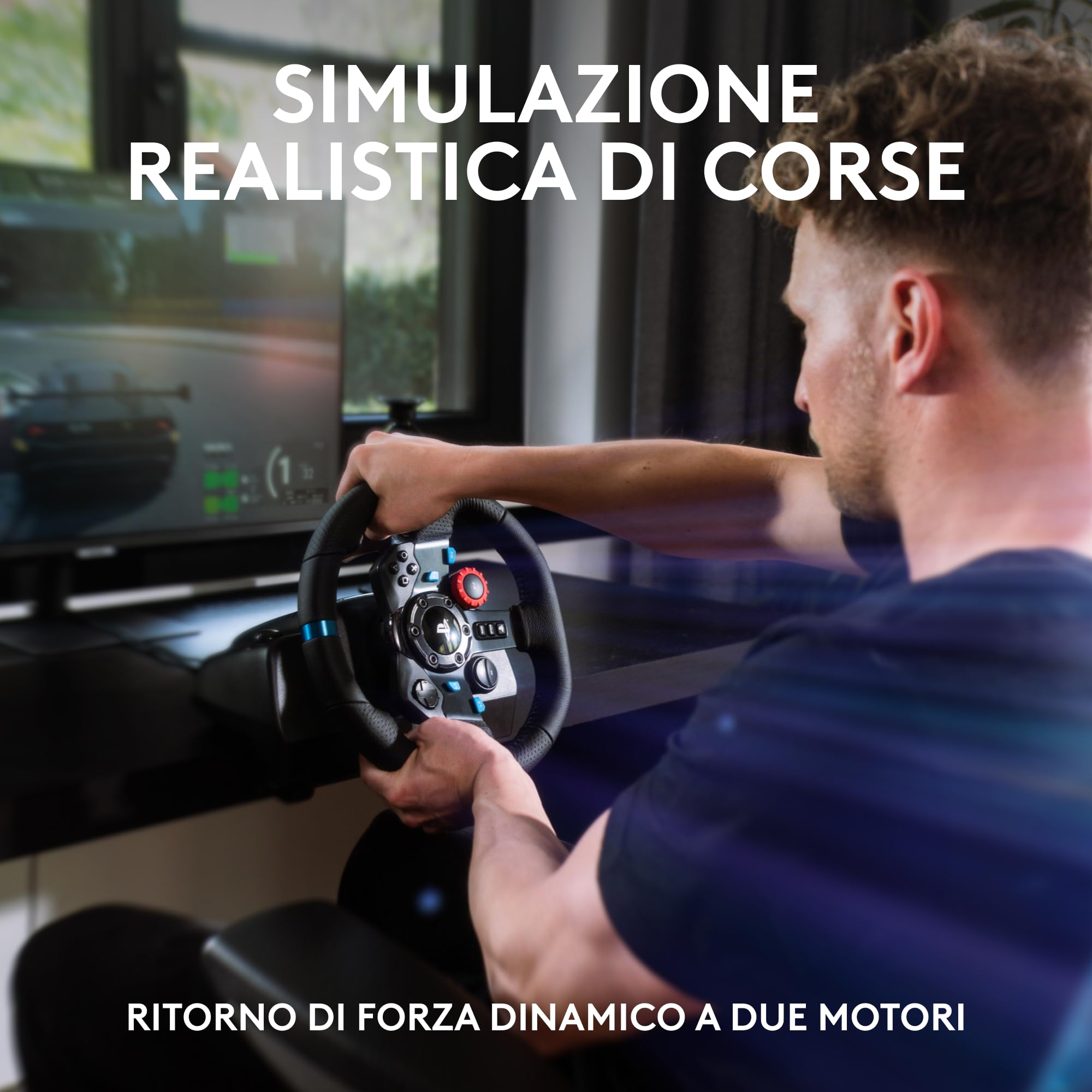 Logitech G G29 Driving Force volante da corsa e pedali con ritorno di forza dinamico, PS5, PS4, PC, Mac,Driving Force Leva di Cambio,6 Marce di Velocità manopola ad H,Pomello del Cambio ‎in Vera Pelle