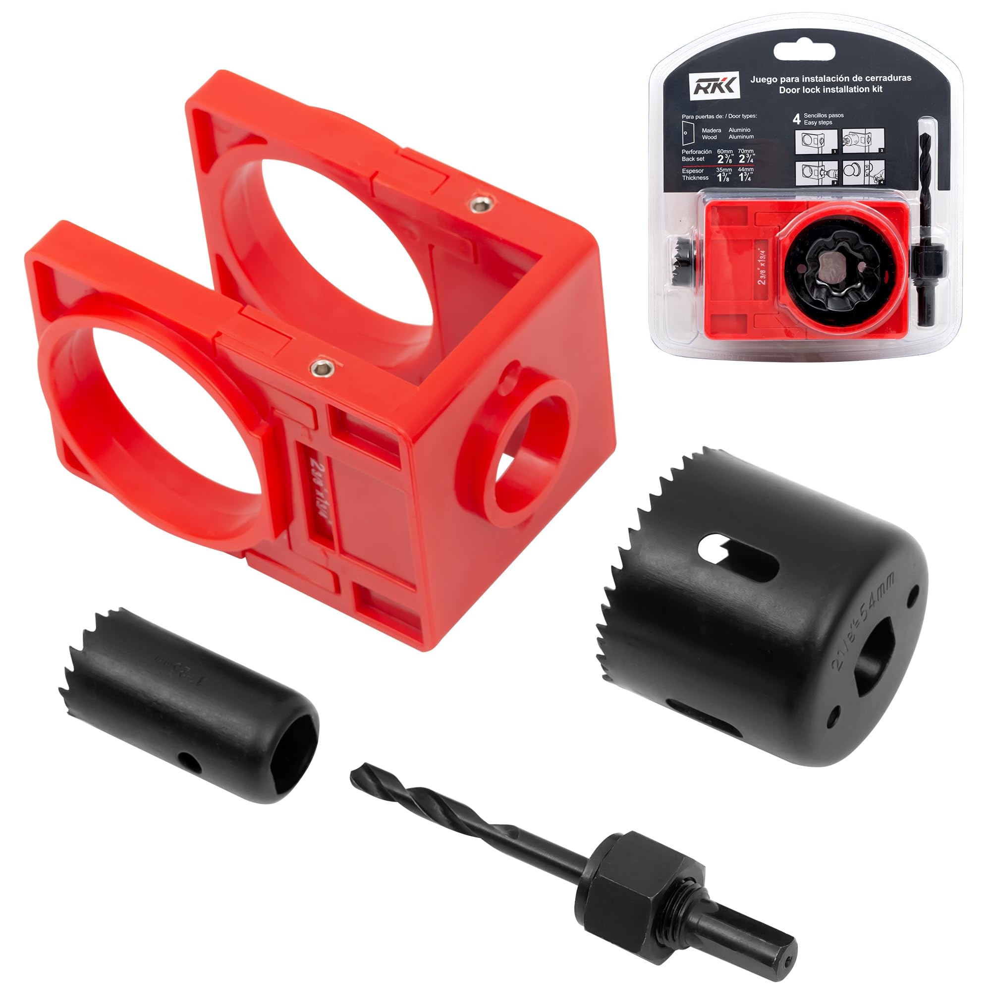 RKK Door Lock Installation Kit, Door Lock Carbon Steel Hole Saw Set for Wooden Doors with Guide Template (1 Set)