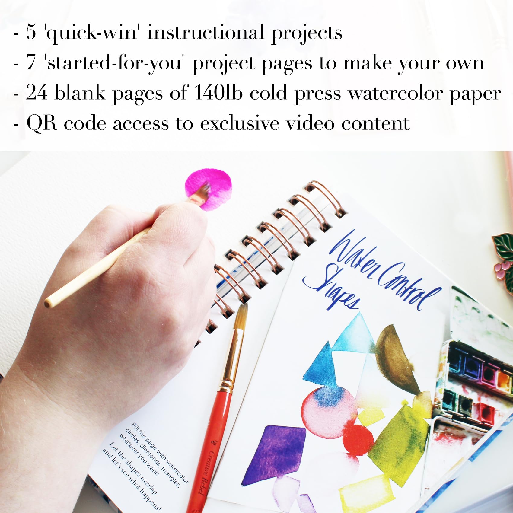 Paintcrush The Artvival Journal di Kristy Rice, album da disegno ad acquerello con esercizi guidati, 25 pagine di carta pressata a freddo, 7 video didattici, cartella di lavoro creativa per la cura di