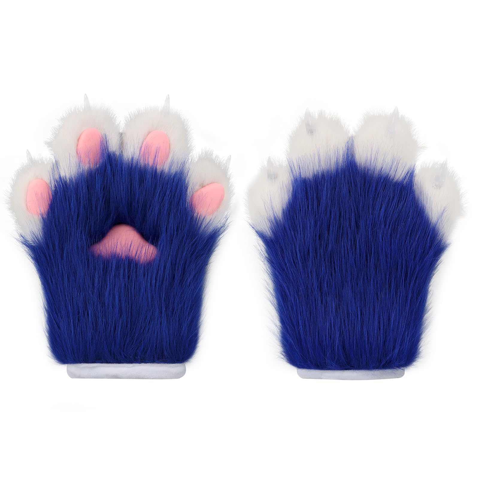 hbbhml Faux Fur Plush Furry Cat Claw Gloves Fursuit Animal Fox Paws Mittens Halloween Cosplay Costume Accessories for Adult: Blue