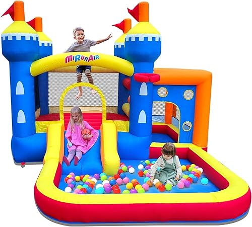 Casa inflable de rebote, casa inflable para niños de 3 a 10 años, castillo de salto con soplador de aire, bolsa de transporte, pozo de bolas, aro de