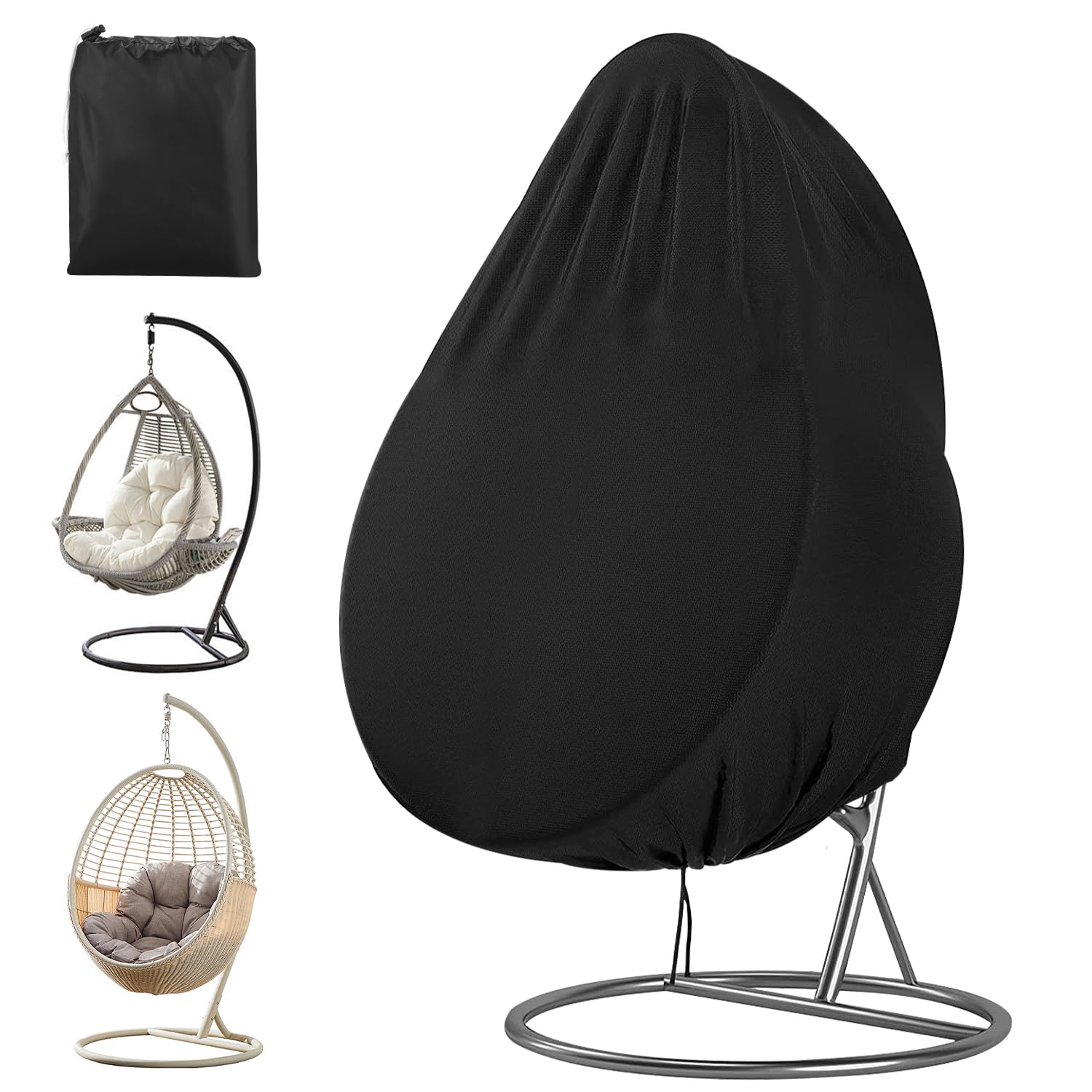 Zhufas Funda para Silla Colgante Impermeable,210D Oxford-Tela Cubierta con Cremallera y Cordón, Impermeable Anti-Viento Anti-UV Chair Cover para Silla Colgante Egg Jardin Exterior Balcon, 190 x 115cm