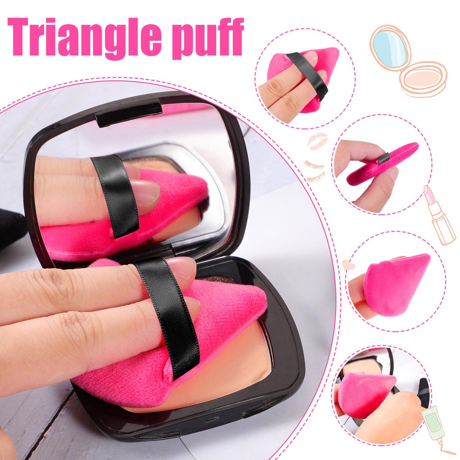 Pimoys 6 Pieces Powder Puff Face Triangle Makeup Puff Soft Velour Puffs for Loose Powder Mineral Powder Body Powder Cosmetic Foundation Sponge Beauty Blender Makeup Tools(Black and Rose Red)