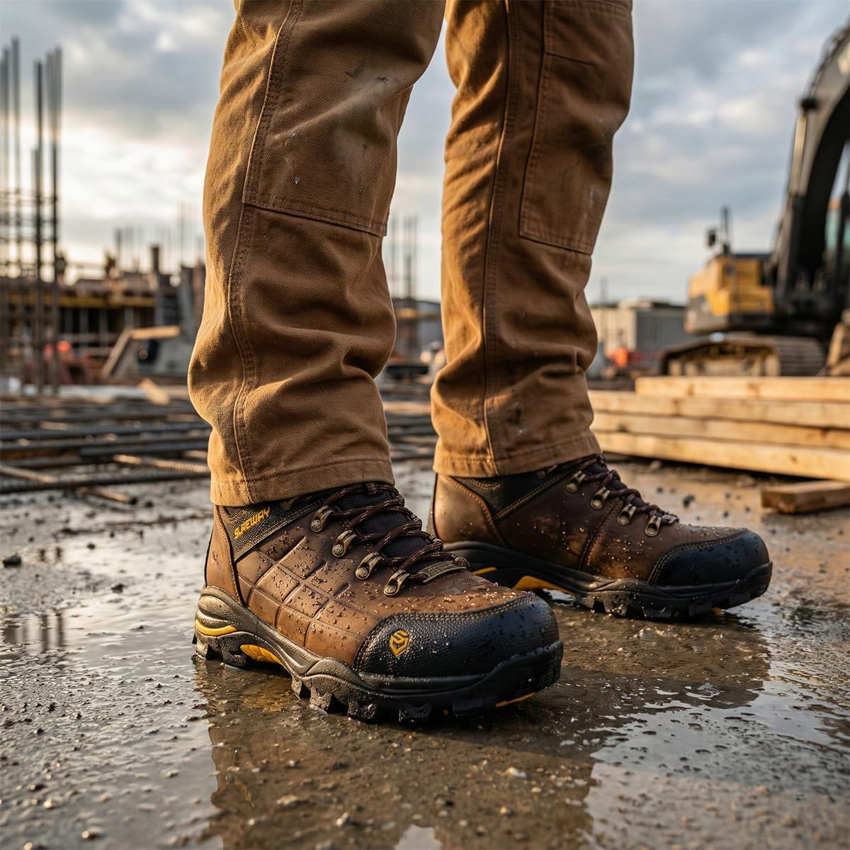 SUREWAY Men's Waterproof Steel/Soft Toe 6" Work Boot, Slip Resistant Leather Ankle Safety Boot for Construction,Roofing & Hunting,Comfort & Durability - Image 2