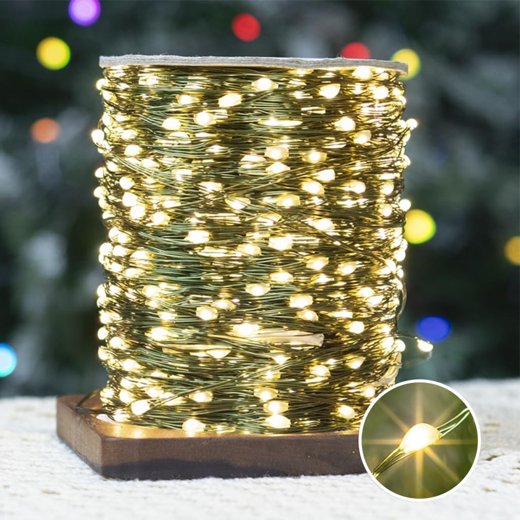 525FT Green Wire Fairy Lights Plug-in, 1600 LED Dimmable Waterproof String Lights with Remote - 8 Modes Warm White for Christmas Tree, Yard, Holiday Party Decorations