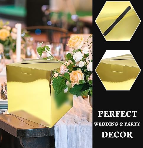 Miniatura 5 de SietDESEO Caja de tarjeta dorada para boda, caja de rifa, caja de tarjetas de regalo para fiesta de cumpleaños, boda, baby shower, despedida de