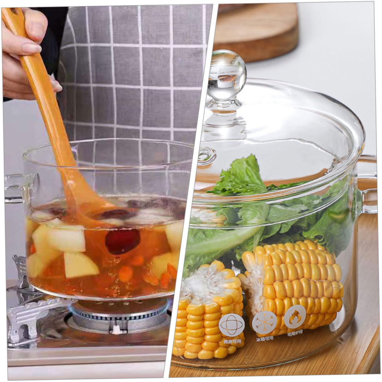 2 Stück Teiliges Hitzebeständiges Glas eintopfset Transparent Kochfester Borosilikat glas topf für Instant nudeln und Suppen Spülmaschinenfreundliches Küchenkochgeschirr