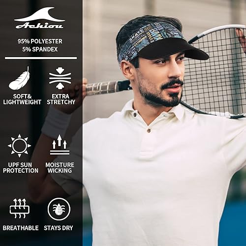 Miniatura 2 de Achiou Sombrero deportivo con visera para hombres y mujeres, ligero, transpirable, con parte superior vacía, gorra sin topless para béisbol, correr,