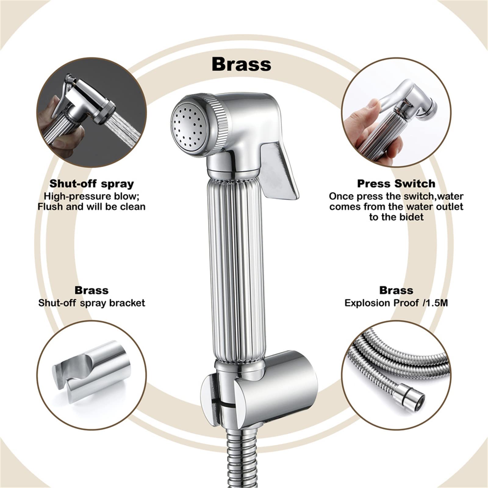 Douchette WC, Laiton Pulvérisateurs de Bidet à Main Multifonctionnel Douchette Toilette WC Haute Pression Bidet Toilette Portable Kit Hygiene WC pour Hygiène Personnelle