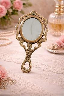 Presents Vintage Pure Brass Handheld Mirror with Handle – Antique Vanity Makeup Mirror for Dressing Table, Decorative Port... Price In India